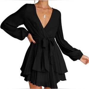 Target Yesfashion Black Wrap Mini Dress with Tie Waist